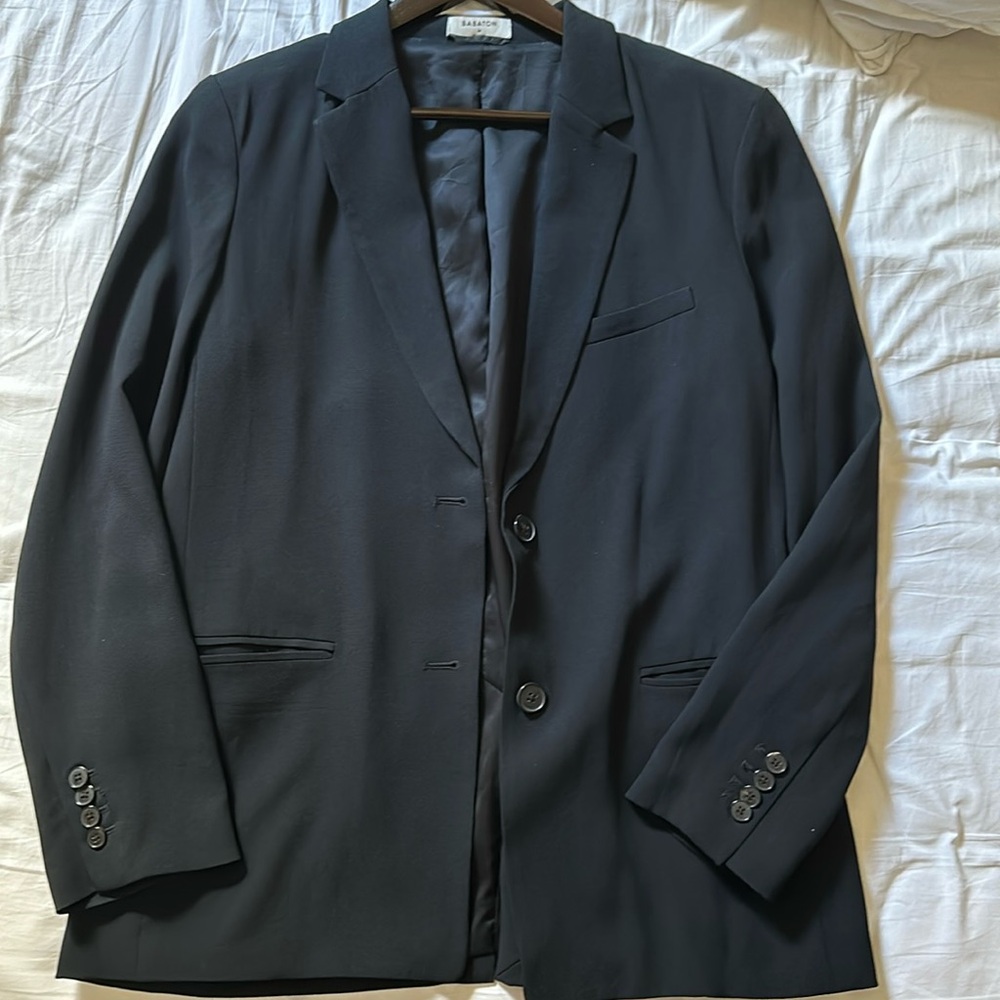 Babaton Aritzia black crepe boyfriend blazer